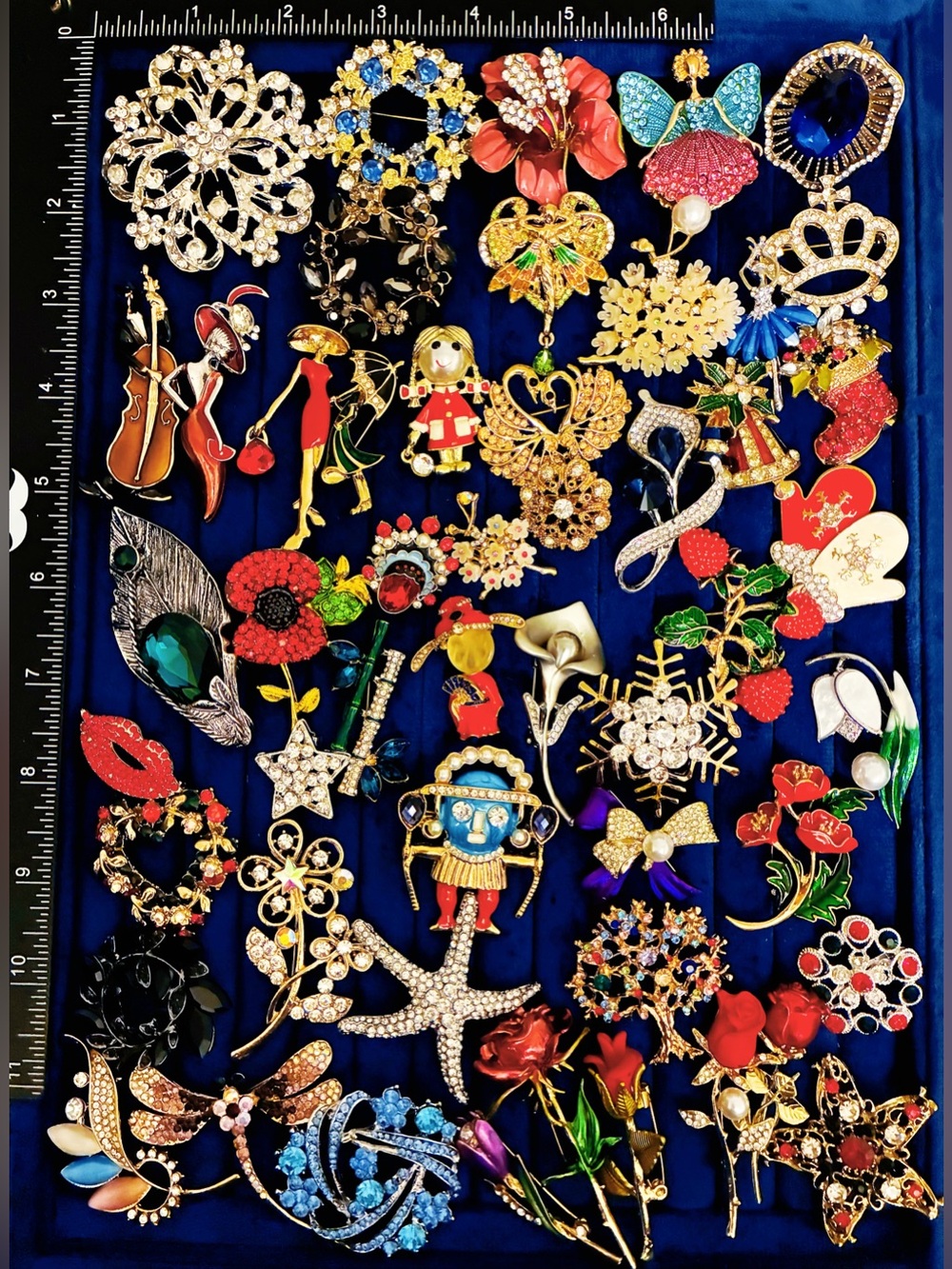 50pc Mixed Floral Rhinestone Brooch Pin Lot Flower Rose Lady Figure Ballerina